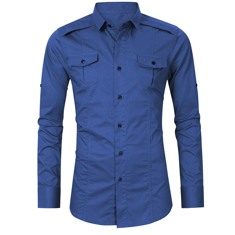 Men's shirt autumn and winter men's outdoor long-sleeved workwear double-pocket shirt