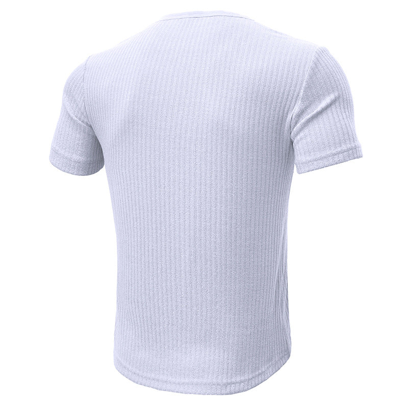 Slim muscle men's short-sleeved T-shirt fitness elastic thread tight solid color