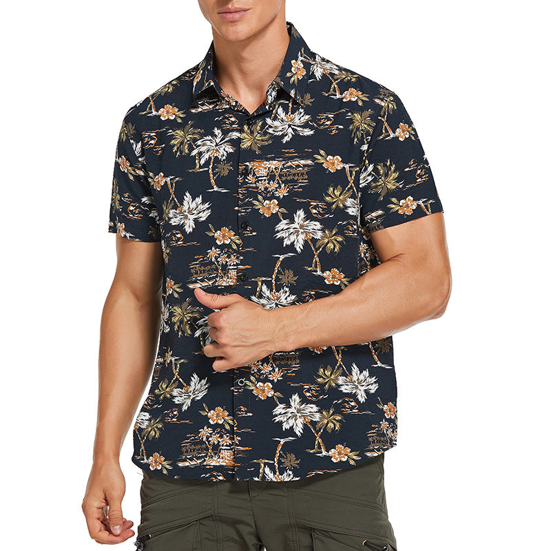 Printed short-sleeved shirt, men's beach shirt, men's shirt