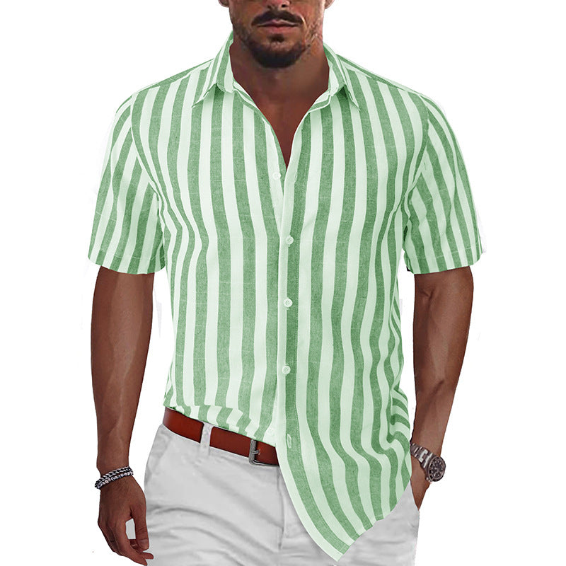 Men's casual summer beach fashion short sleeve striped dress shirt Hawaiian shirt