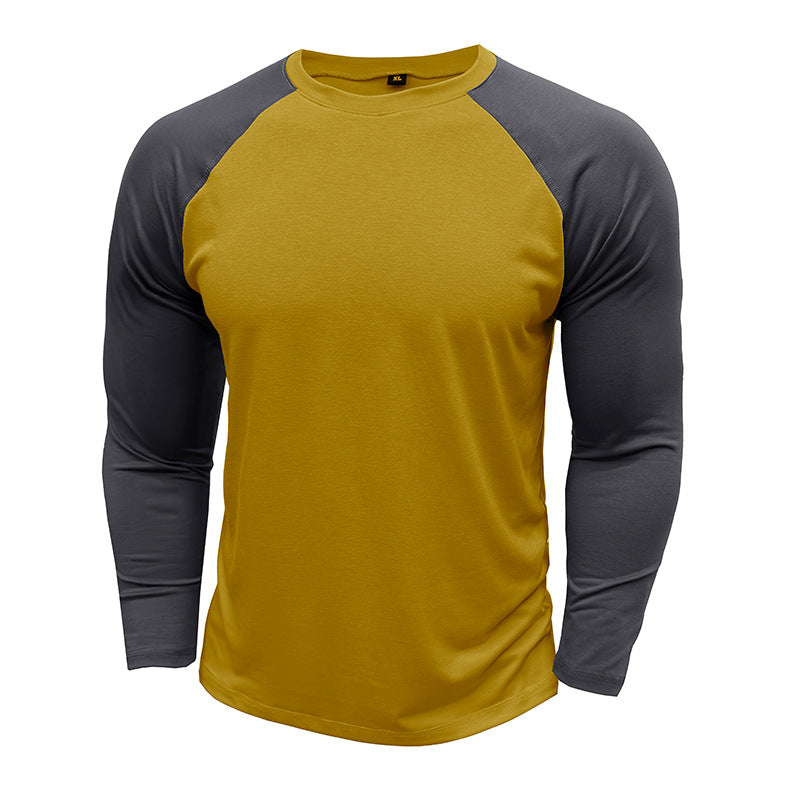 New long-sleeved round neck T-shirt, loose large size bottoming shirt, men's casual raglan sleeve top