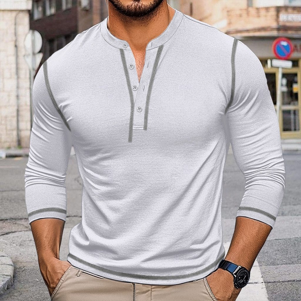 Autumn and winter men's long-sleeved men's clothing color matching round neck T-shirt retro top