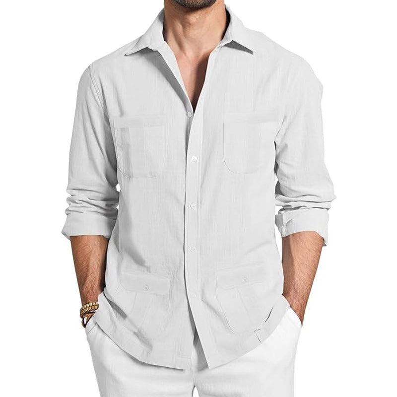 Shirt Linen Casual Button-Up Shirt Long Sleeve Summer Beach Top