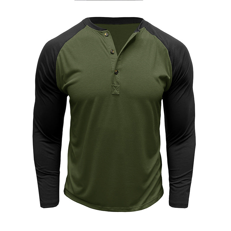 New autumn and winter men's long-sleeved color matching Heng men's round neck T-shirt tops