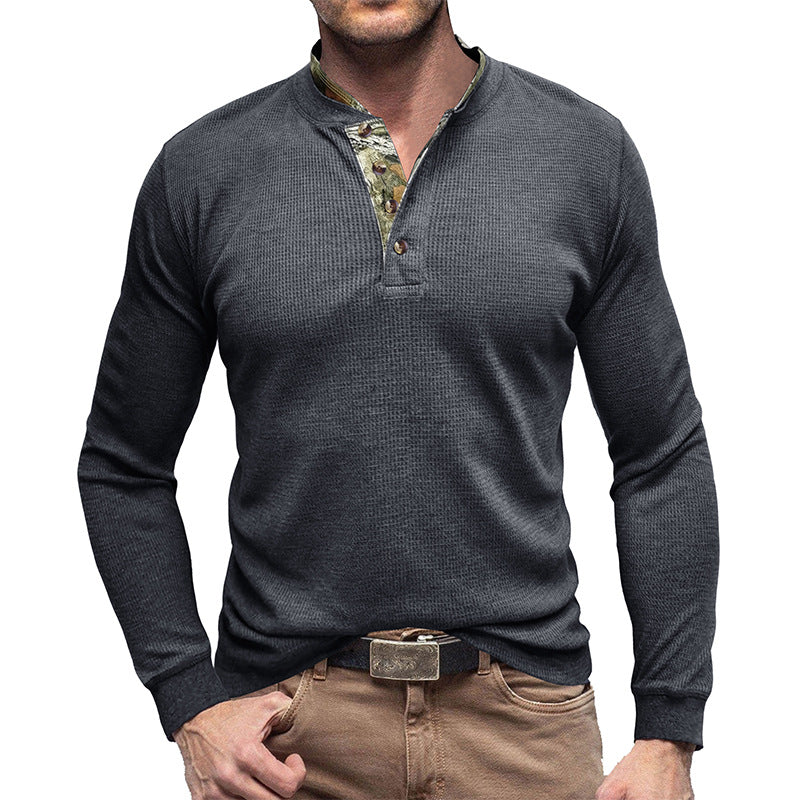 Men's long-sleeved outdoor bottoming shirt men's t-shirt waffle round neck top