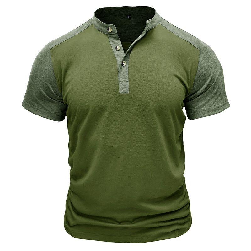 Men's short-sleeved stand-up collar t-shirt men's outdoor sports henley shirt fitness top