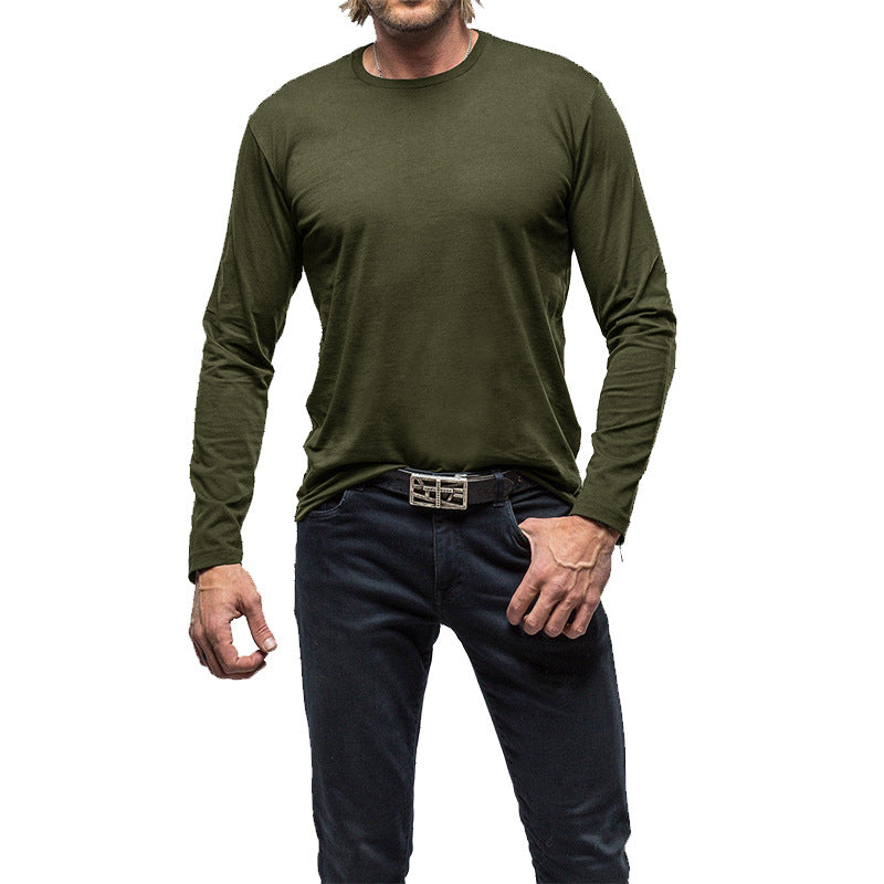 Men's new solid color round neck long sleeve t-shirt men's pure cotton bottoming shirt top T-Shirt