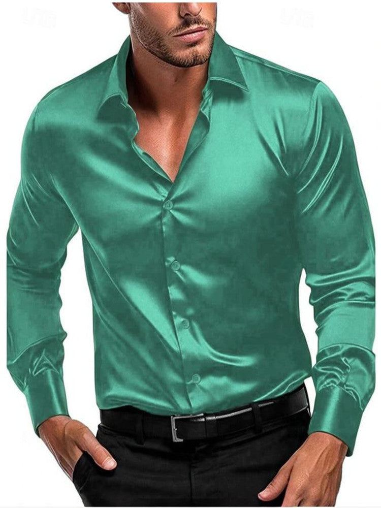 New silky fabric fashion men's autumn men's business casual shirt long sleeve shirt