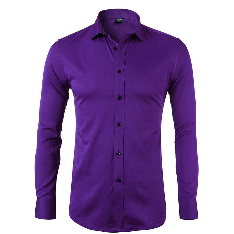 Men's shirt autumn and winter new business men's wear solid color stretch bamboo fiber long sleeve shirt