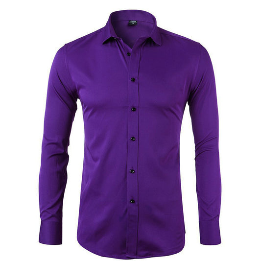 Men's shirt autumn and winter new business men's wear solid color stretch bamboo fiber long sleeve shirt