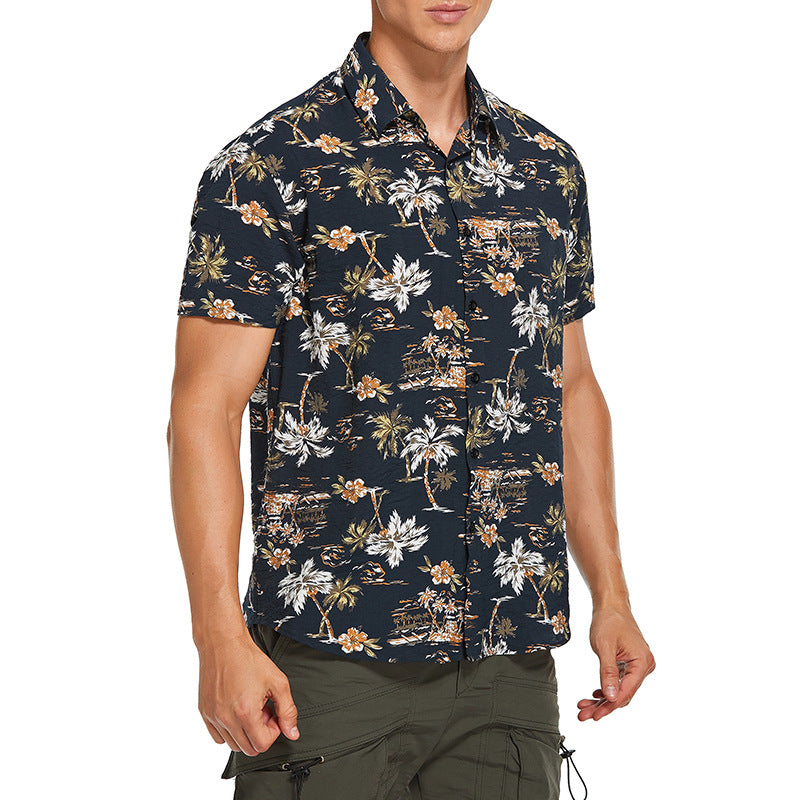 Printed short-sleeved shirt, men's beach shirt, men's shirt