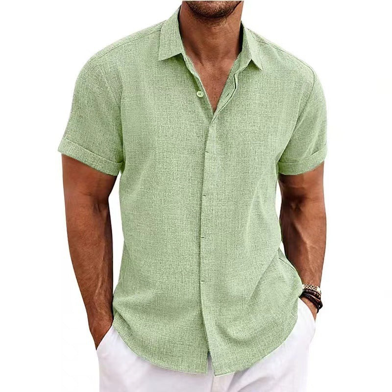 New summer European and American men's shirt solid color short-sleeved lapel shirt tops