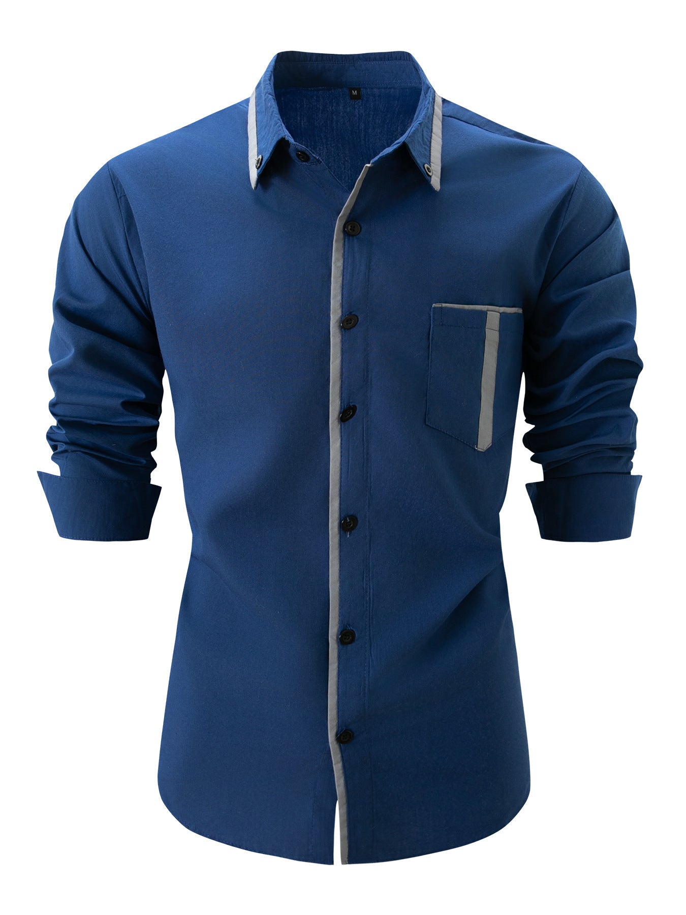 New men's pocket color matching casual loose long-sleeved shirt