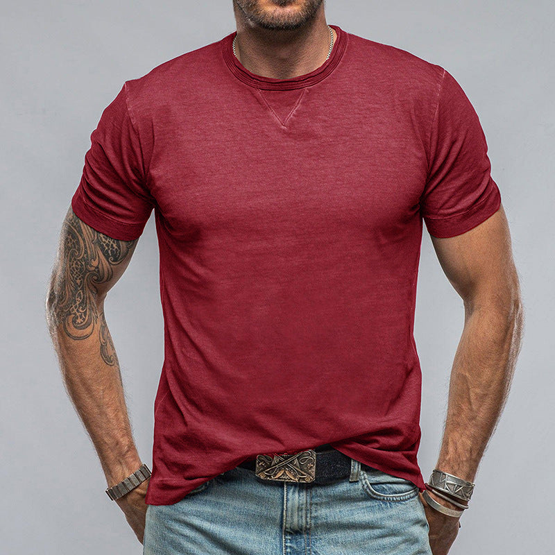 Men's solid color round neck short-sleeved T-shirt men's clothing pure cotton men's T-shirt top