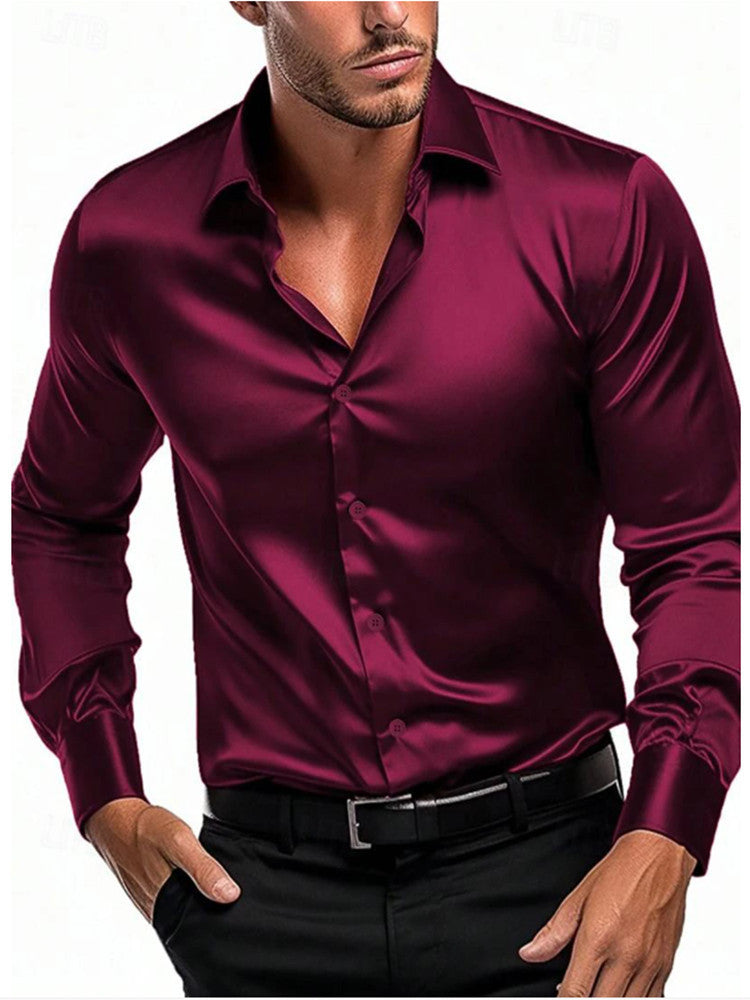 New silky fabric fashion men's autumn men's business casual shirt long sleeve shirt