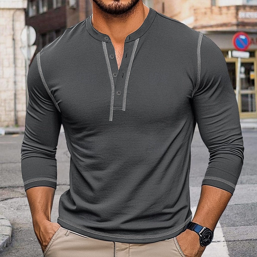 Autumn and winter men's long-sleeved men's clothing color matching round neck T-shirt retro top