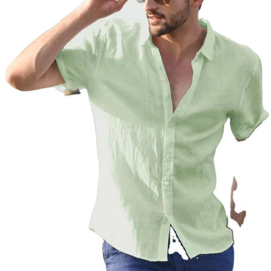 Summer short-sleeved casual cardigan men's shirt men's solid color shirt