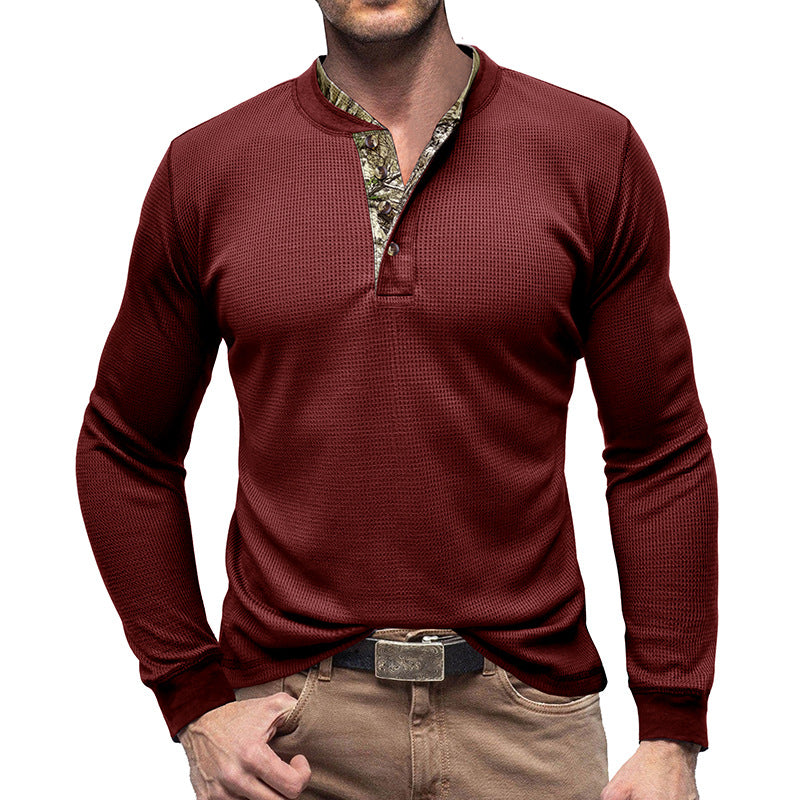 Men's long-sleeved outdoor bottoming shirt men's t-shirt waffle round neck top