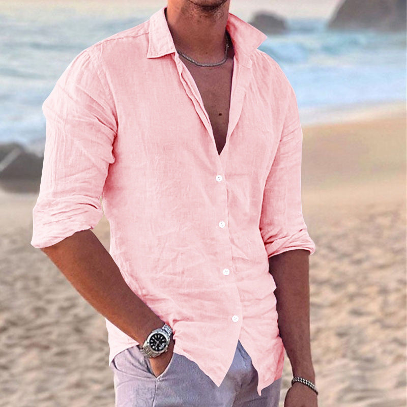 Men's casual trendy cotton and linen slim shirts for men