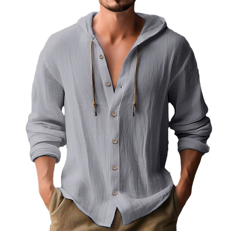 Cotton and Linen Shirt Hooded Sweatshirt Long Sleeve Hooded Spring and Summer Casual Daily Clothing