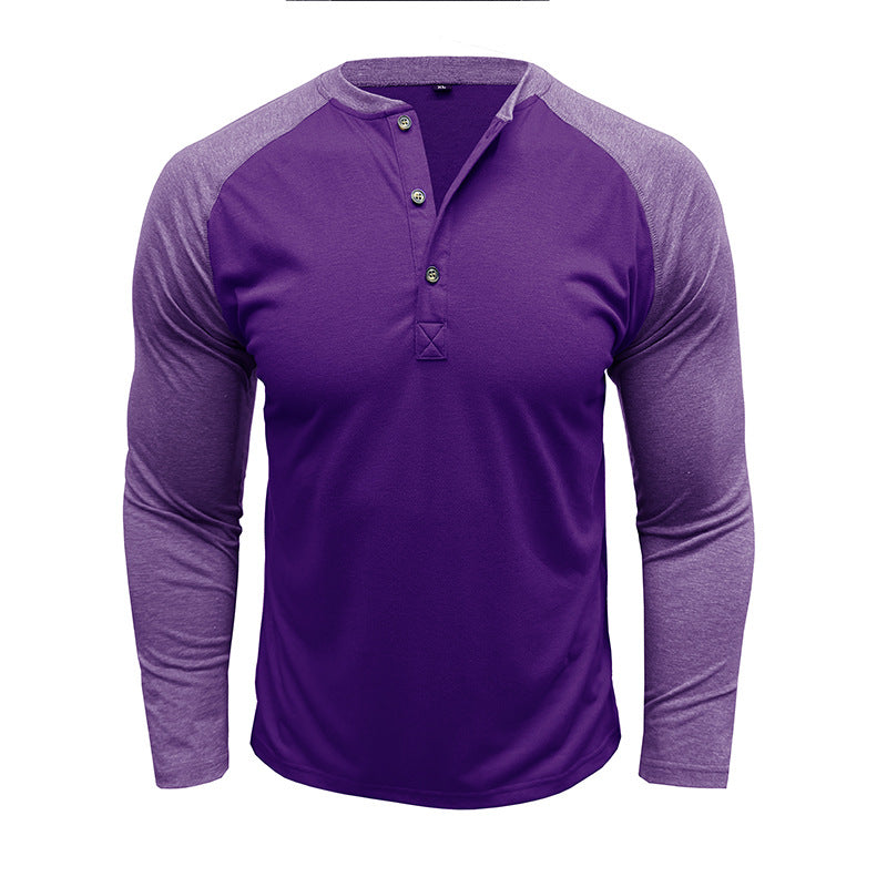 New autumn and winter men's long-sleeved color matching Heng men's round neck T-shirt tops