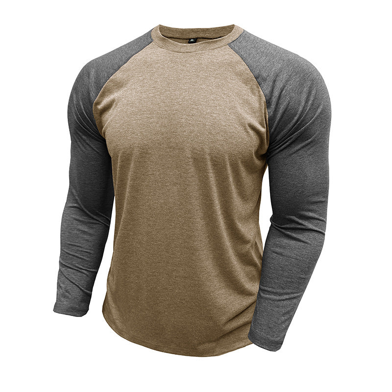 New long-sleeved round neck T-shirt, loose large size bottoming shirt, men's casual raglan sleeve top