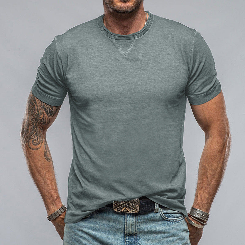 Men's solid color round neck short-sleeved T-shirt men's clothing pure cotton men's T-shirt top