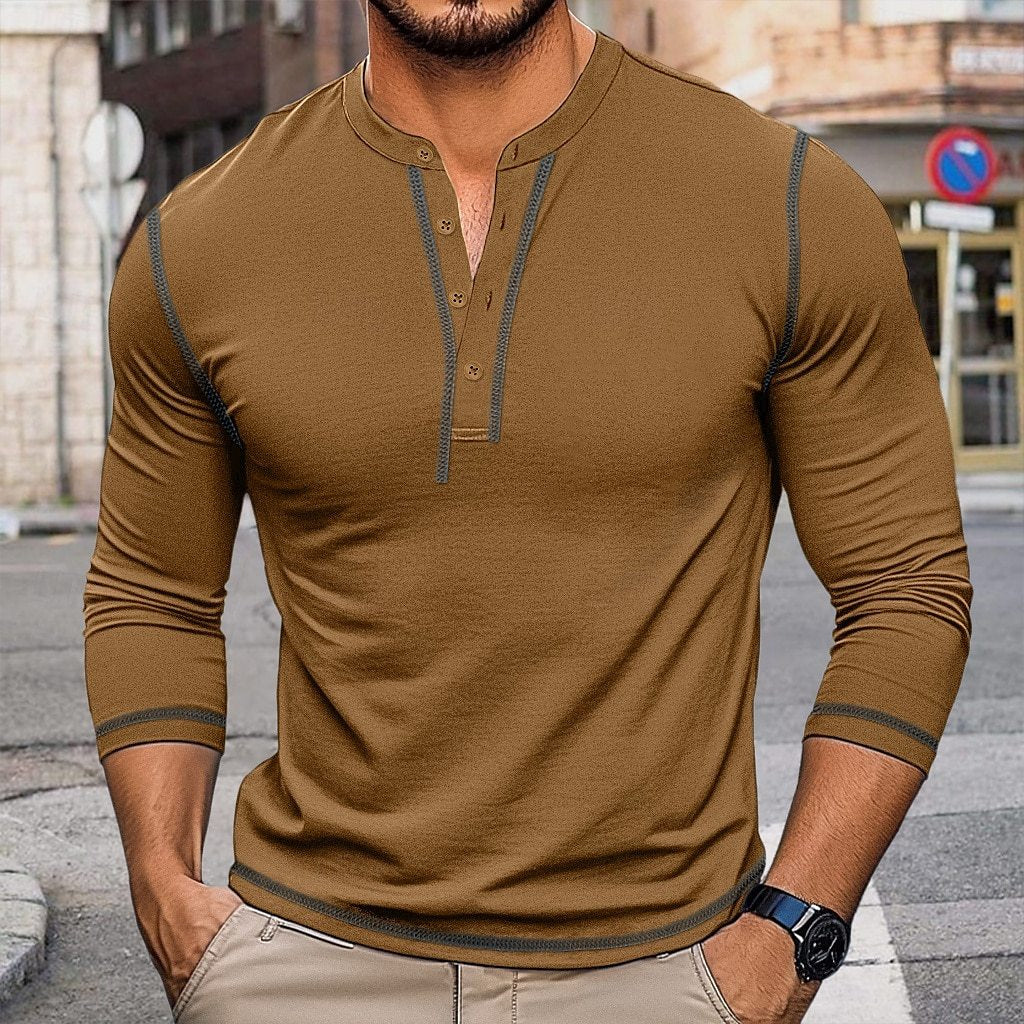 Autumn and winter men's long-sleeved men's clothing color matching round neck T-shirt retro top