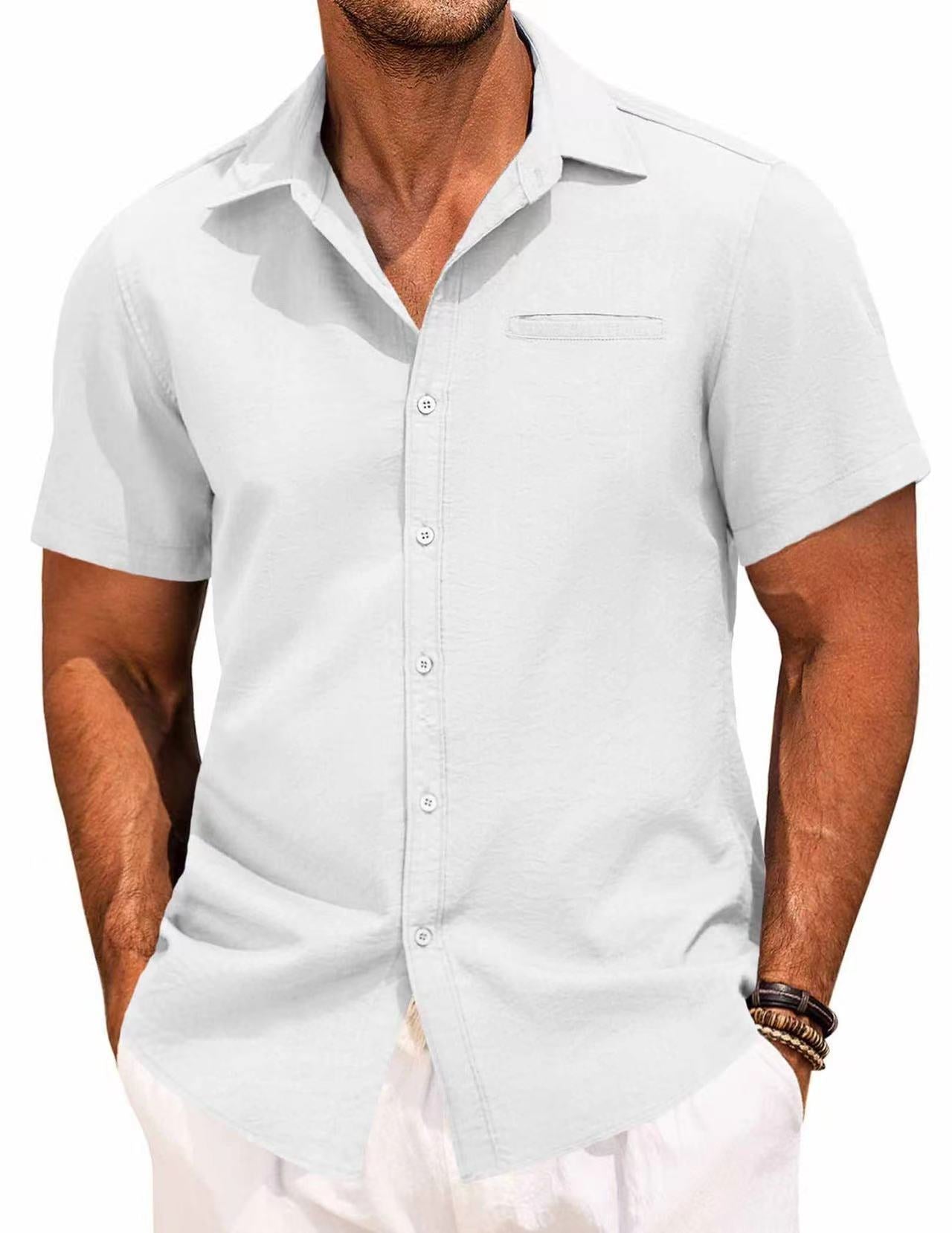 Summer Lapel Solid Color Short Sleeve Button Shirt Men's Shirt Men's Clothing