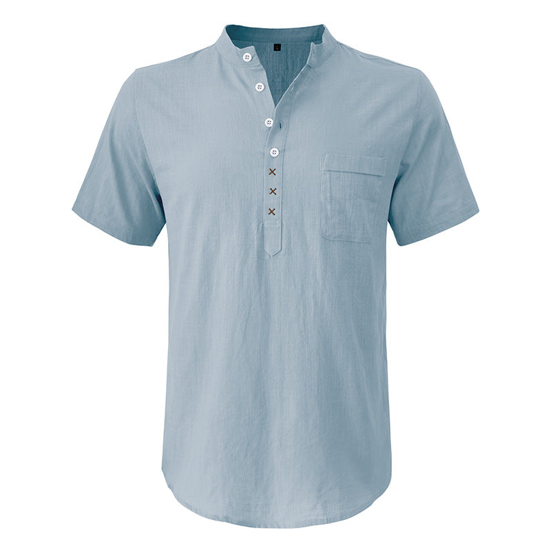 Men's Hawaiian short-sleeved beach shirt Men's cotton and linen shirt