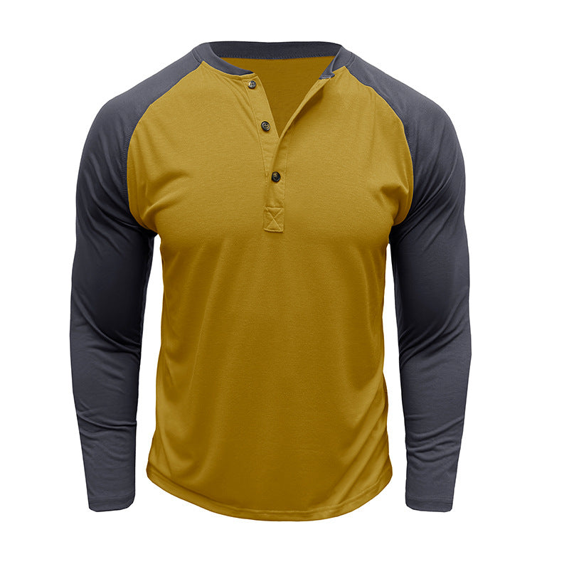 New autumn and winter men's long-sleeved color matching Heng men's round neck T-shirt tops