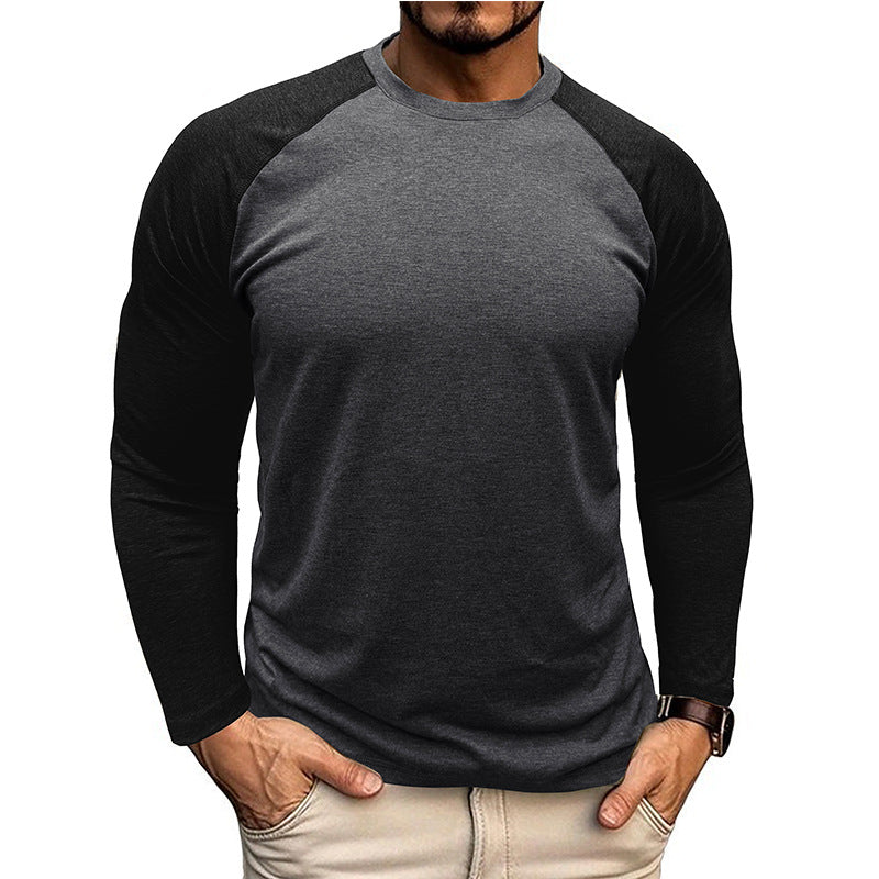 New long-sleeved round neck T-shirt, loose large size bottoming shirt, men's casual raglan sleeve top