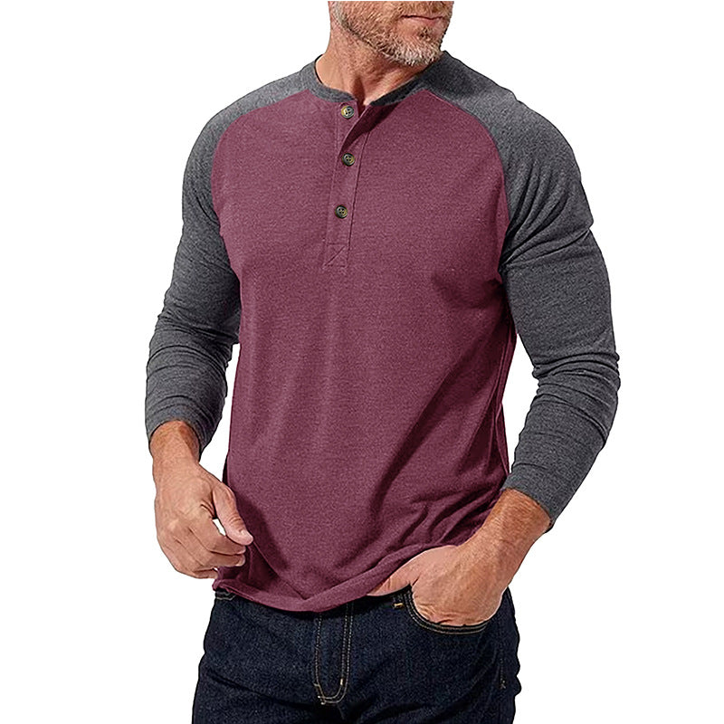 New autumn and winter men's long-sleeved color matching Heng men's round neck T-shirt tops