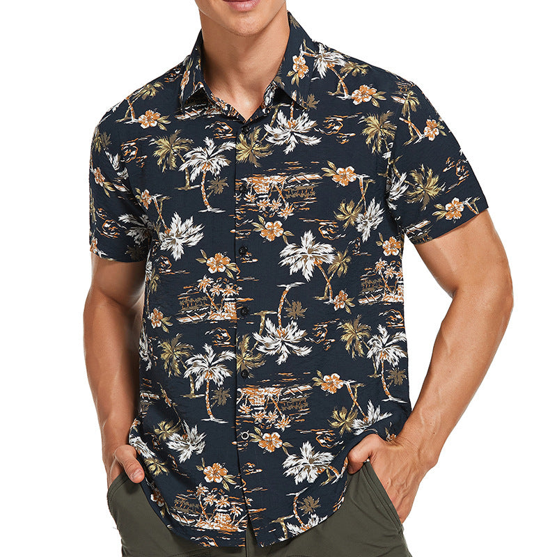 Printed short-sleeved shirt, men's beach shirt, men's shirt