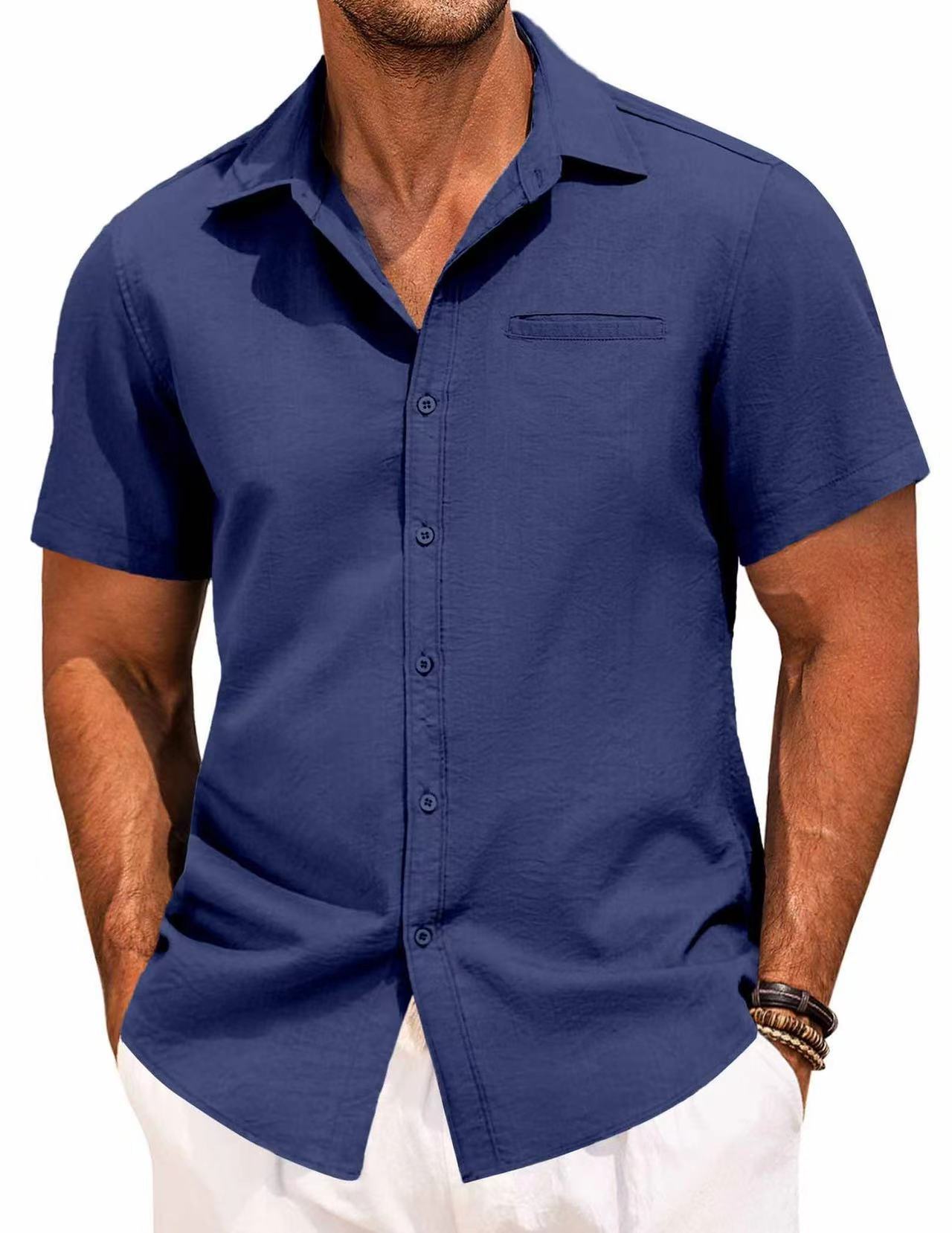 Summer Lapel Solid Color Short Sleeve Button Shirt Men's Shirt Men's Clothing