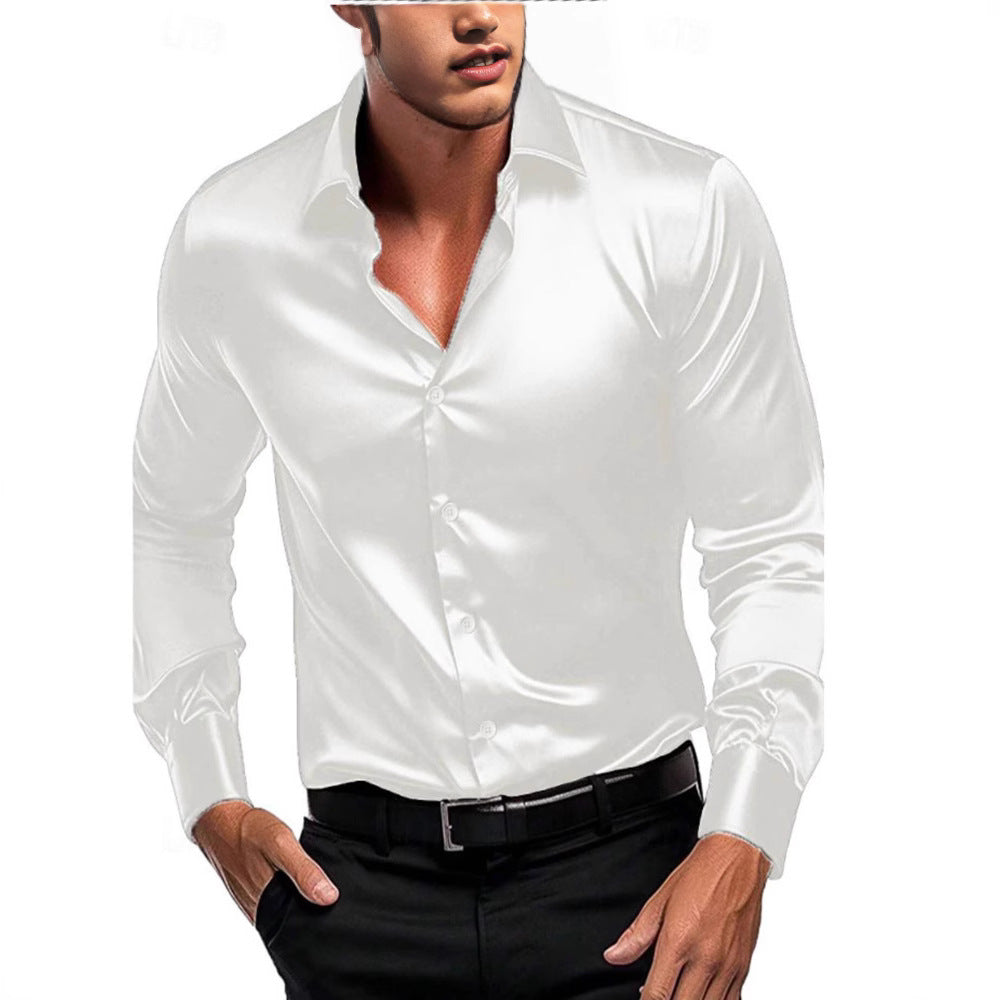 New silky fabric fashion men's autumn men's business casual shirt long sleeve shirt