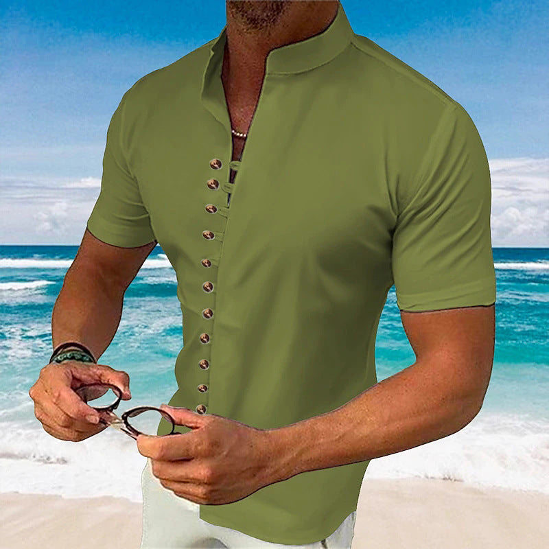 New Men's Retro Cotton and Linen Casual Loose Short Sleeve Shirt