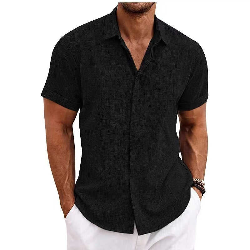 New summer European and American men's shirt solid color short-sleeved lapel shirt tops