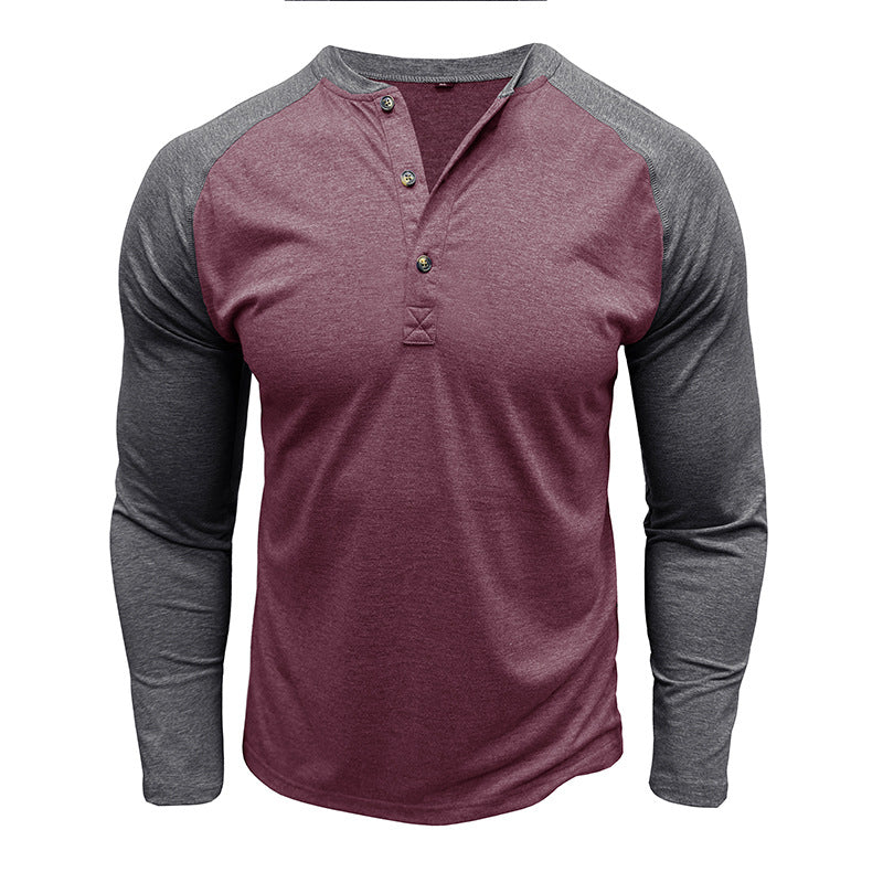 New autumn and winter men's long-sleeved color matching Heng men's round neck T-shirt tops