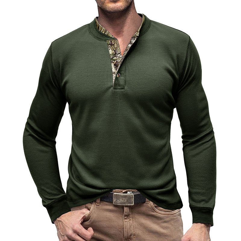 Men's long-sleeved outdoor bottoming shirt men's t-shirt waffle round neck top