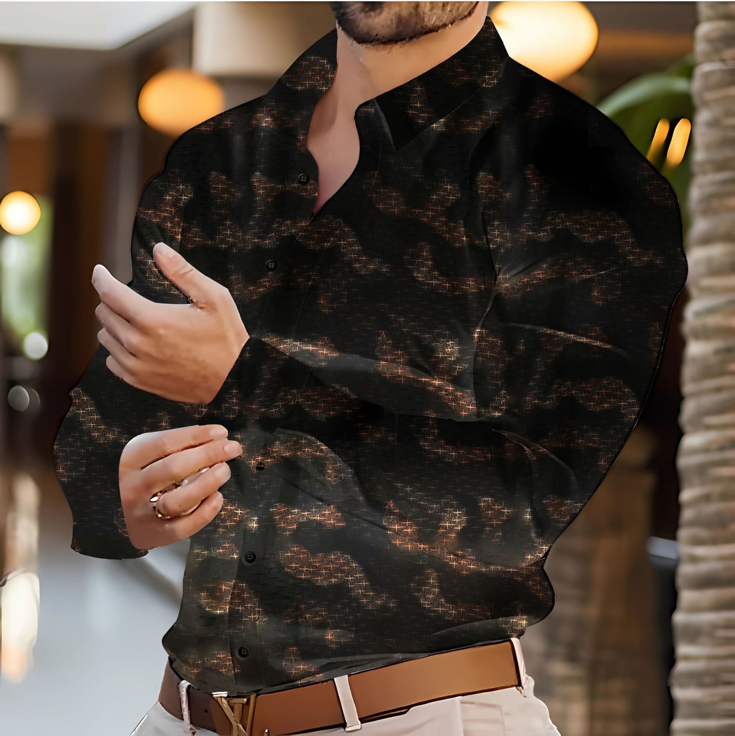 Hot-selling fashion star hot stamping print casual long-sleeved shirt