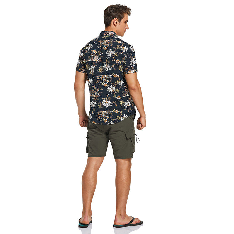 Printed short-sleeved shirt, men's beach shirt, men's shirt