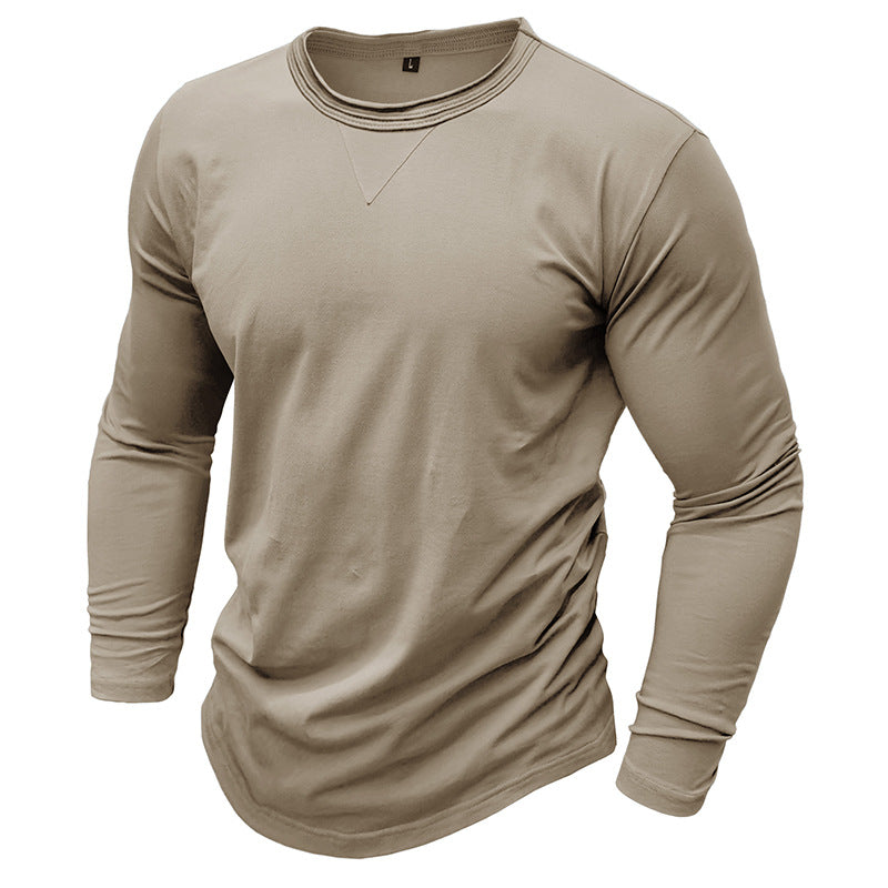 New autumn and winter men's solid color round neck long-sleeved T-shirt pure cotton men's bottoming shirt men's clothing