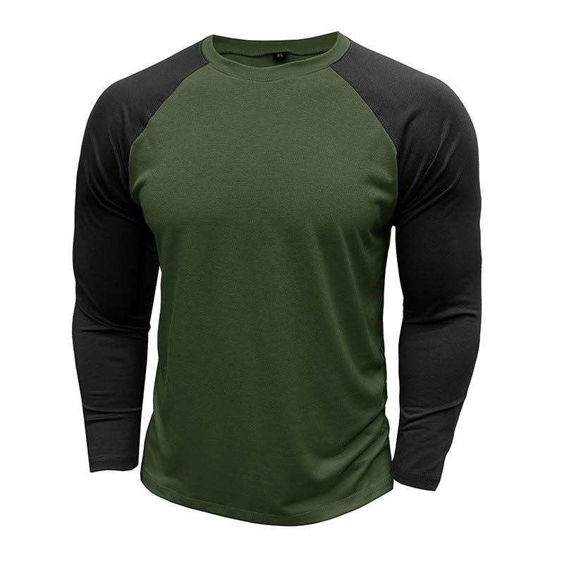 New long-sleeved round neck T-shirt, loose large size bottoming shirt, men's casual raglan sleeve top