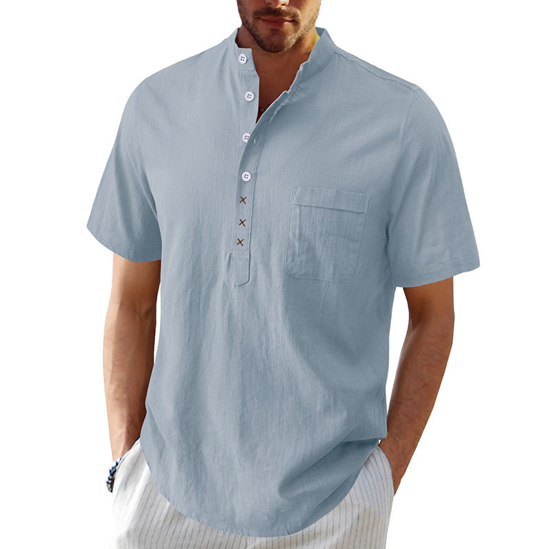 Men's Hawaiian short-sleeved beach shirt Men's cotton and linen shirt