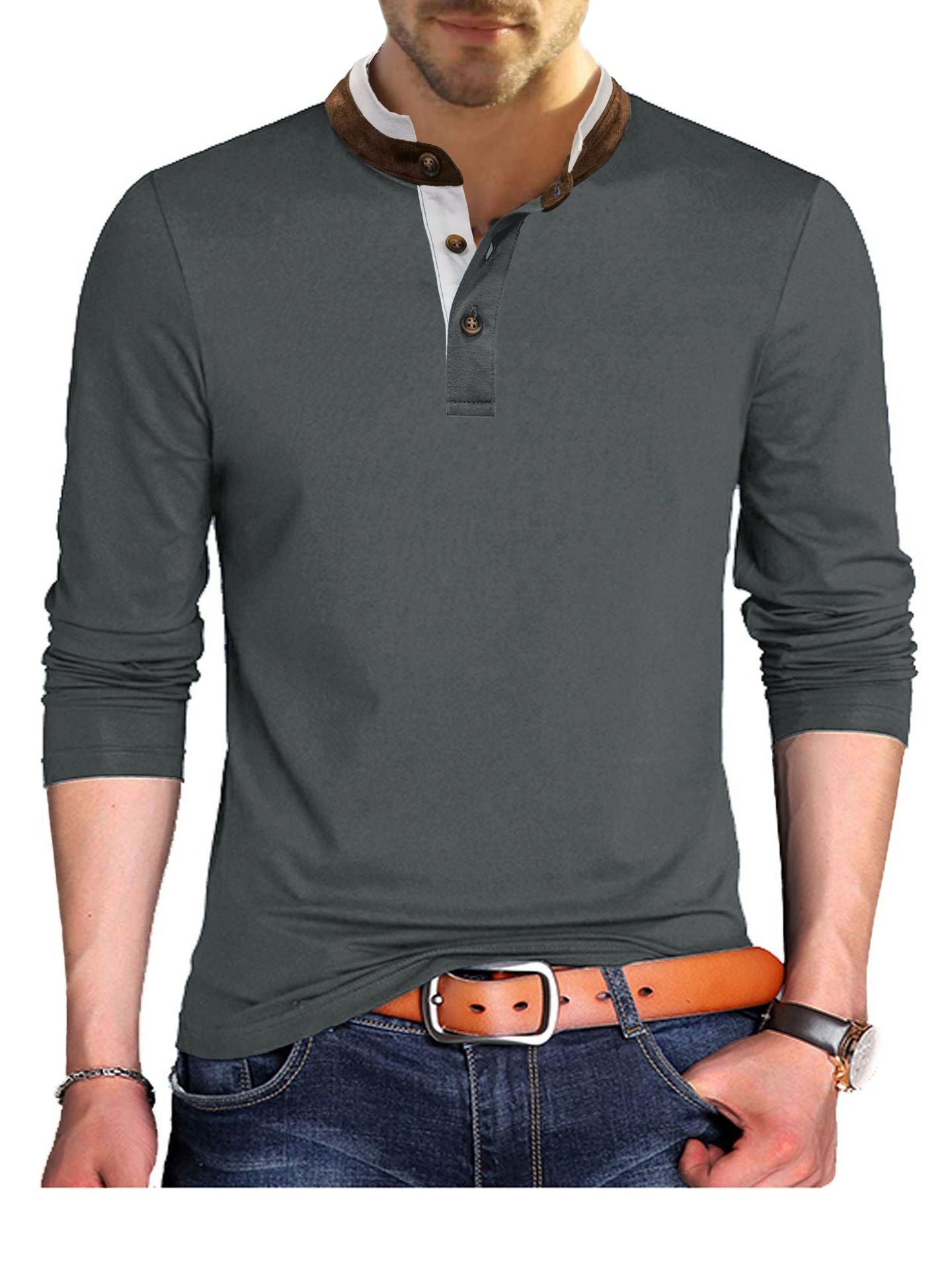 Men's autumn and winter clothing T-shirts men's clothing stand collar T-shirt men