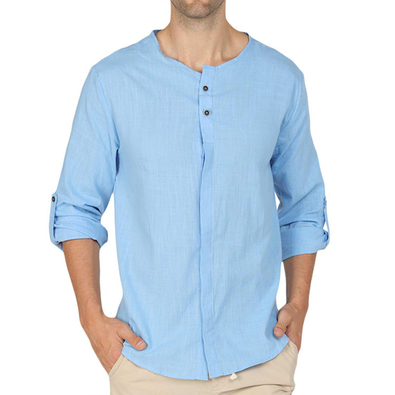 New Men's Cotton and Linen Shirt Casual Linen Long Sleeve Shirt Men Autumn and Winter