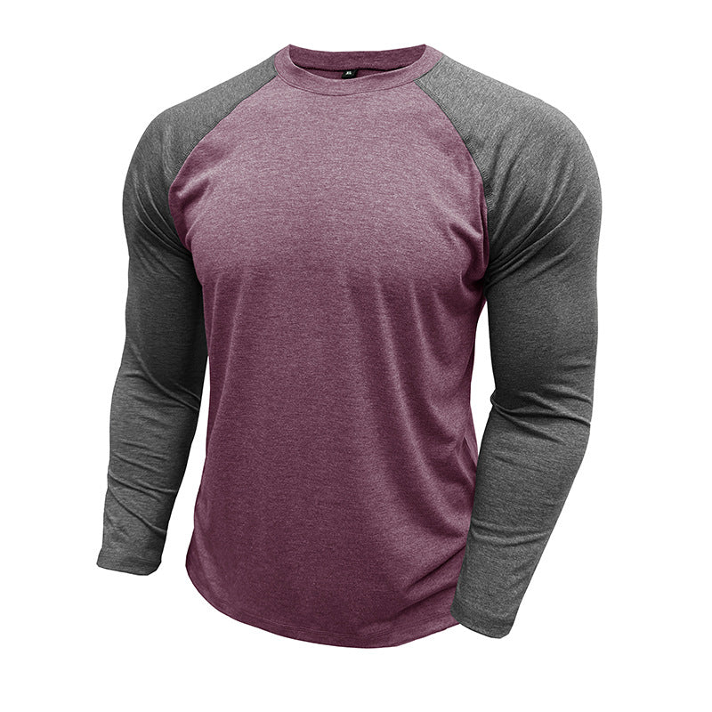 New long-sleeved round neck T-shirt, loose large size bottoming shirt, men's casual raglan sleeve top