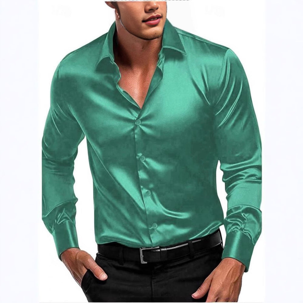 New silky fabric fashion men's autumn men's business casual shirt long sleeve shirt