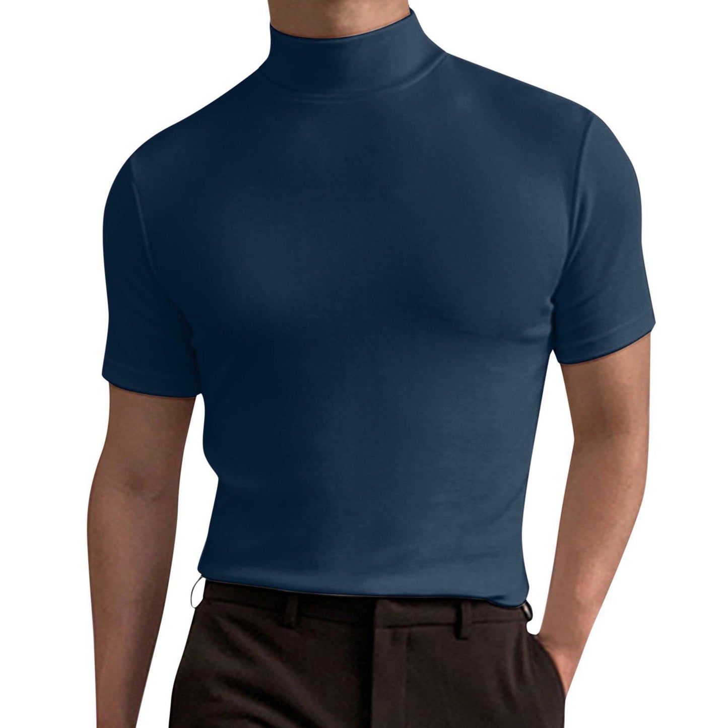 Men's autumn and winter high collar short sleeve T-shirt men's bottoming shirt solid color top